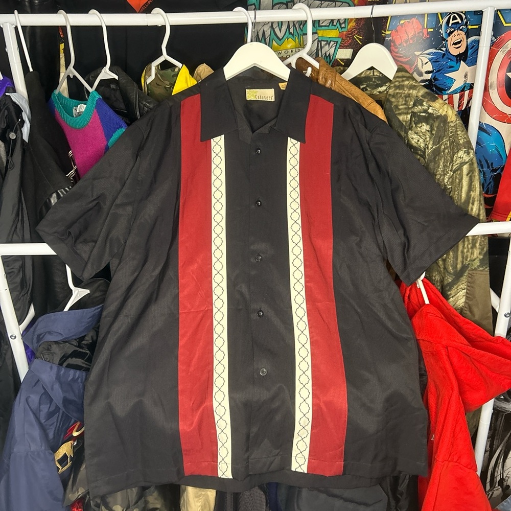 Vintage Cubavera Black & Red Striped Button Shirt size XL